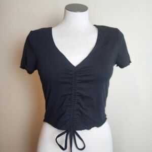 Rausch V-Neck Black Short Sleeve Front Tie Women's Crop Top Size S